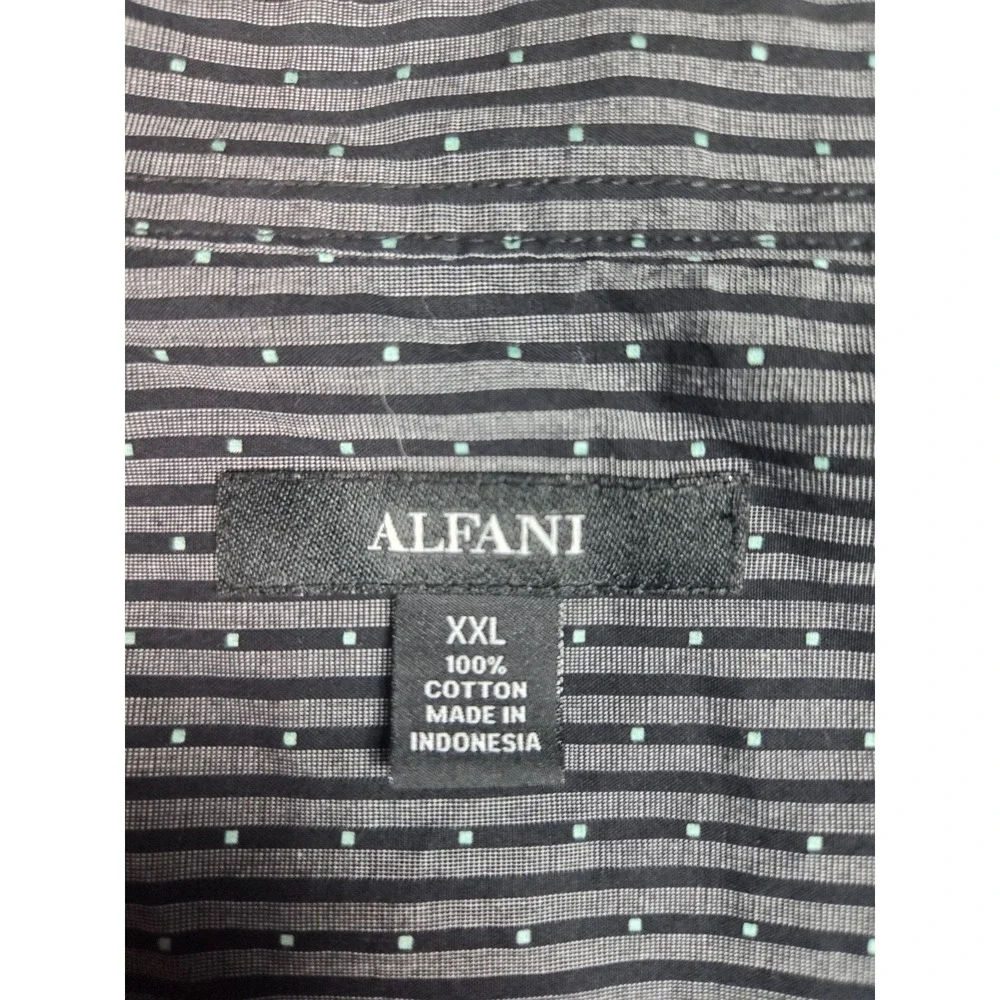 Alfini Mens Casual Short‎ Sleeve Shirt XXL Black & Gray Stripe